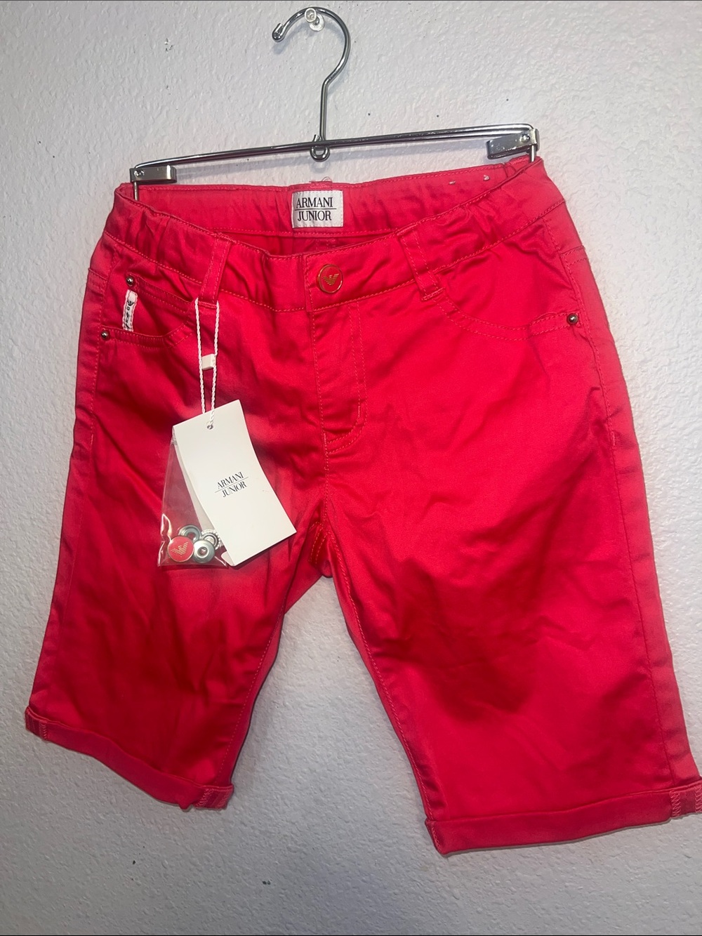 ARMANI JUNIOR Designer Bright Pink Girl’s Stretch Bermuda Capri Pants NWT Sz 7